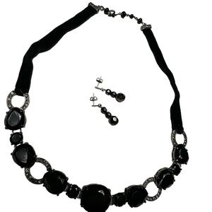 Black Onyx Beaded Crystal Necklace and FREE Earrings